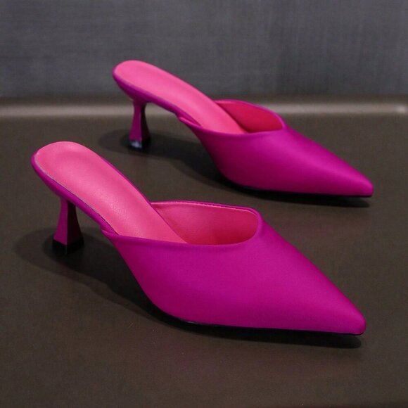 Hot Pink Elegant Women's Pointed Toe Slip-On High Heel Sandals - Picture 4 of 5